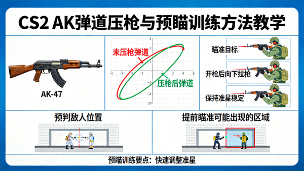 CS2 AK弹道压枪与预瞄训练方法教学示意图