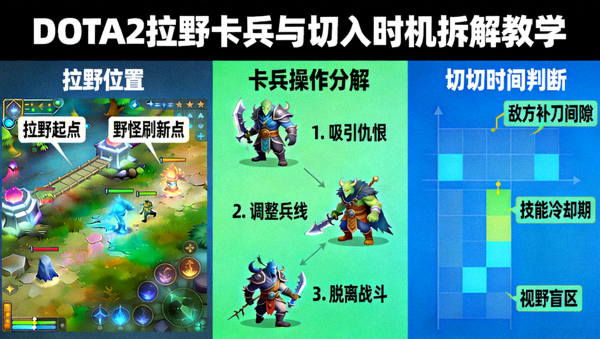 DOTA2拉野卡兵与切入时机拆解教学示意图