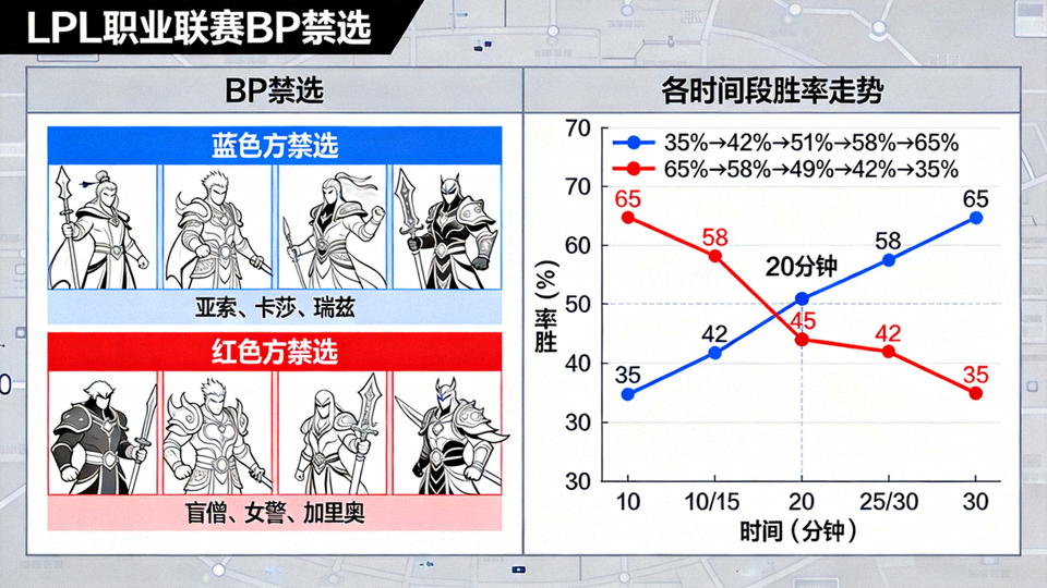 英雄联盟职业联赛BP禁选与局势胜率走势战术沙盘演示画面